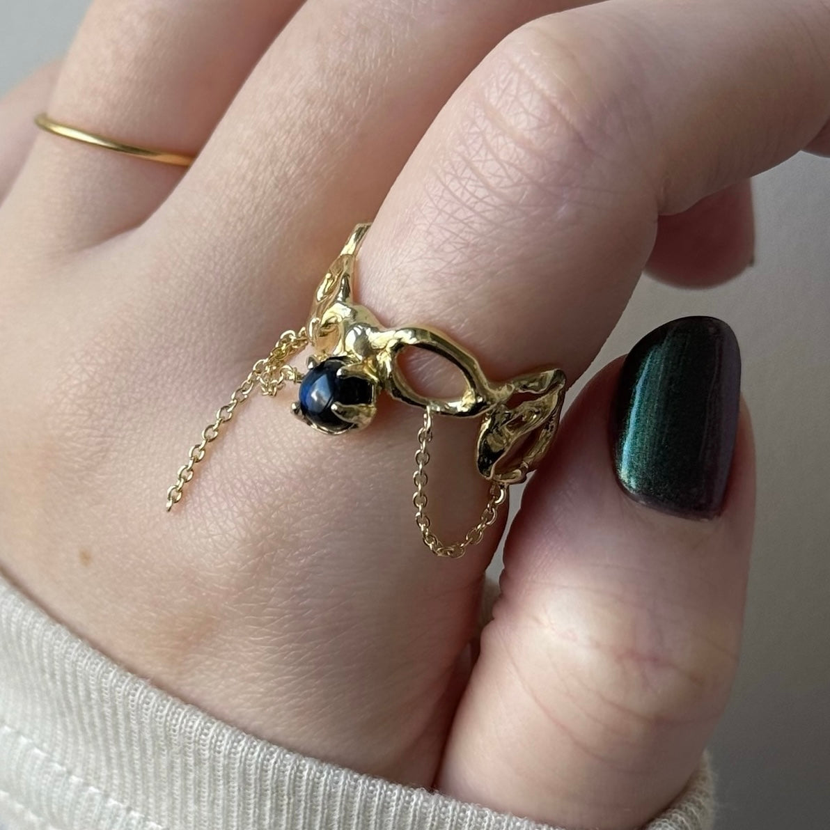 [ labradorite ] nuanced mesh gold [ free size ]