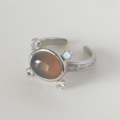 [ gray onyx ] oval petit silver