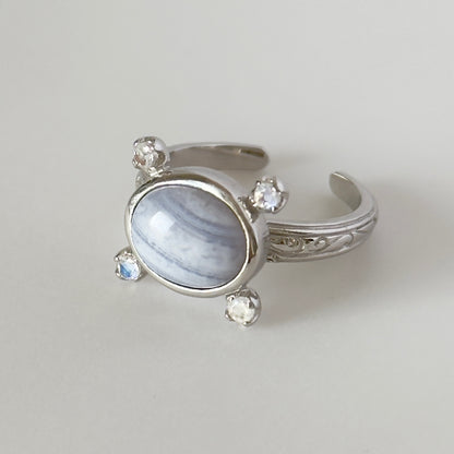 [ blue lace agate ] oval petit silver [ free size ]