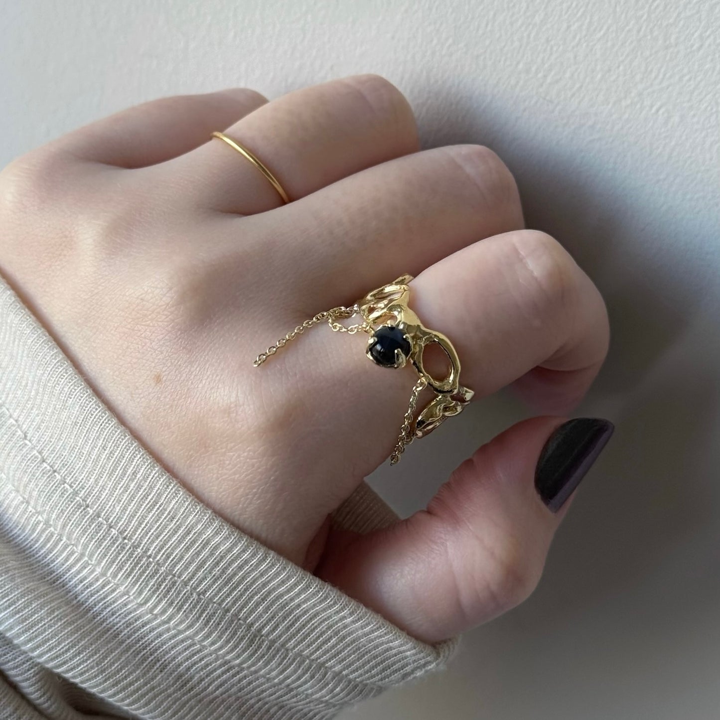 [ labradorite ] nuanced mesh gold [ free size ]