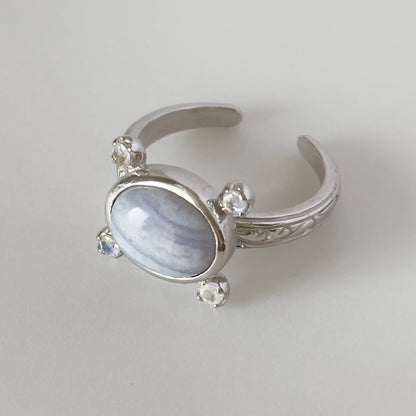 [ blue lace agate ] oval petit silver [ free size ]