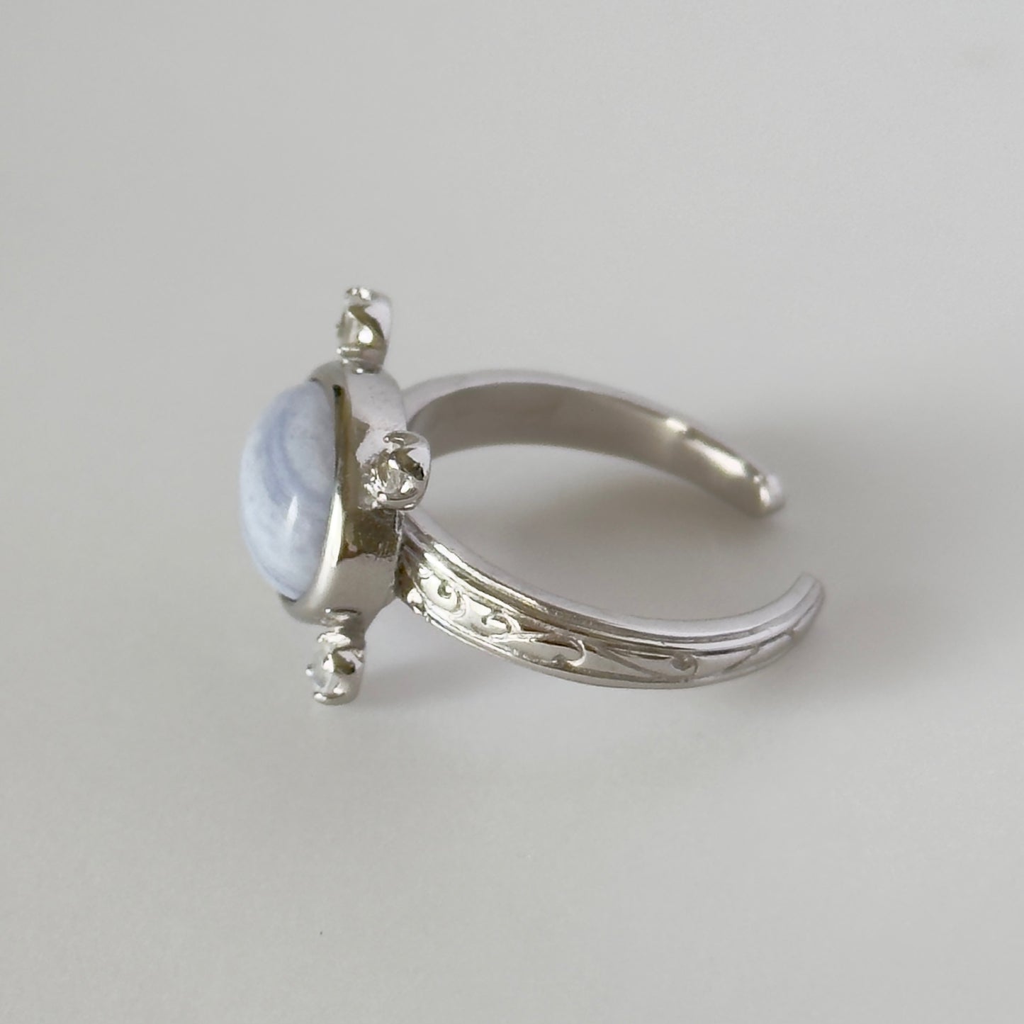 [ blue lace agate ] oval petit silver [ free size ]