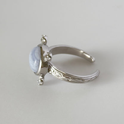[ blue lace agate ] oval petit silver [ free size ]