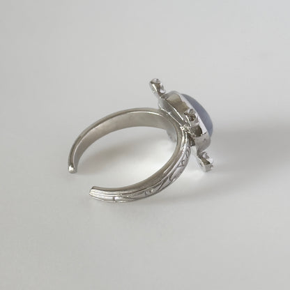 [ blue lace agate ] oval petit silver [ free size ]