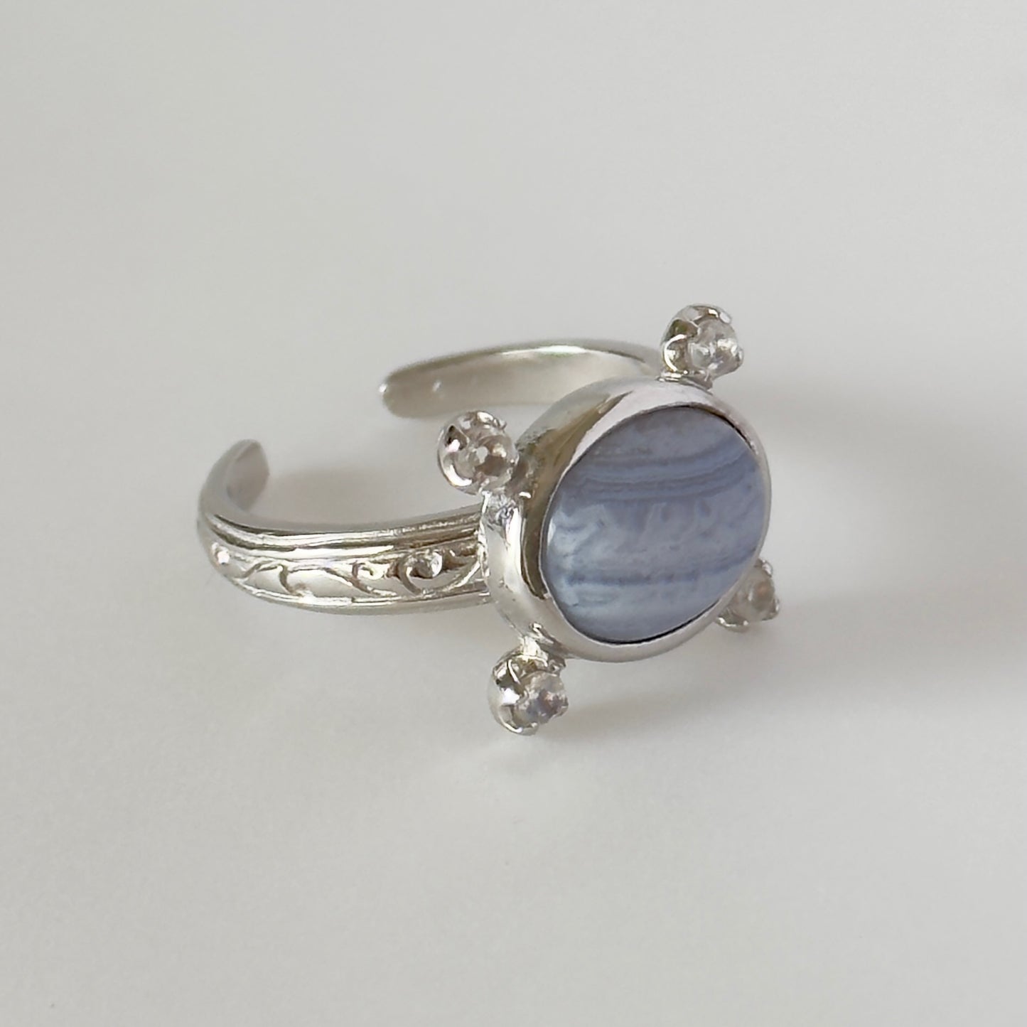 [ blue lace agate ] oval petit silver [ free size ]