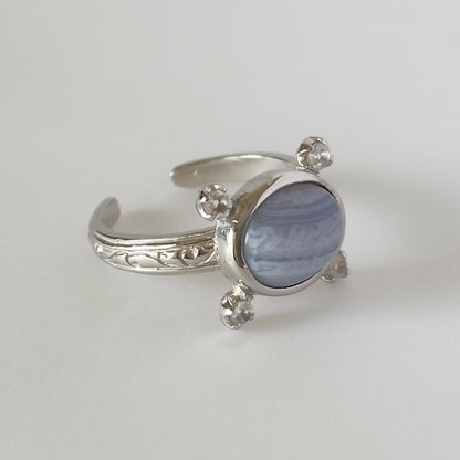 [ blue lace agate ] oval petit silver [ free size ]