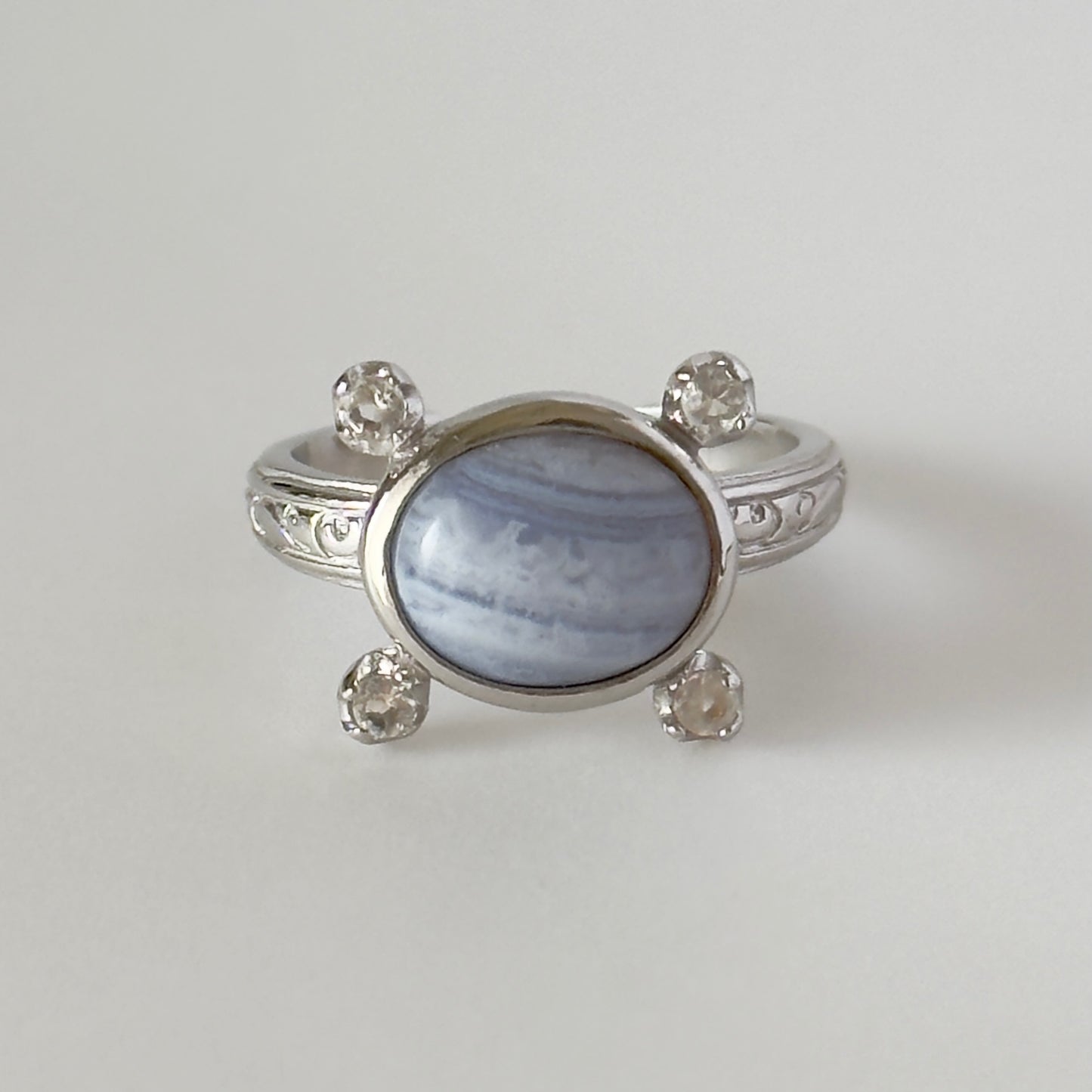 [ blue lace agate ] oval petit silver [ free size ]