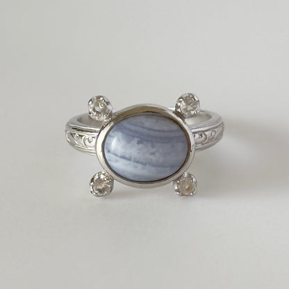 [ blue lace agate ] oval petit silver [ free size ]