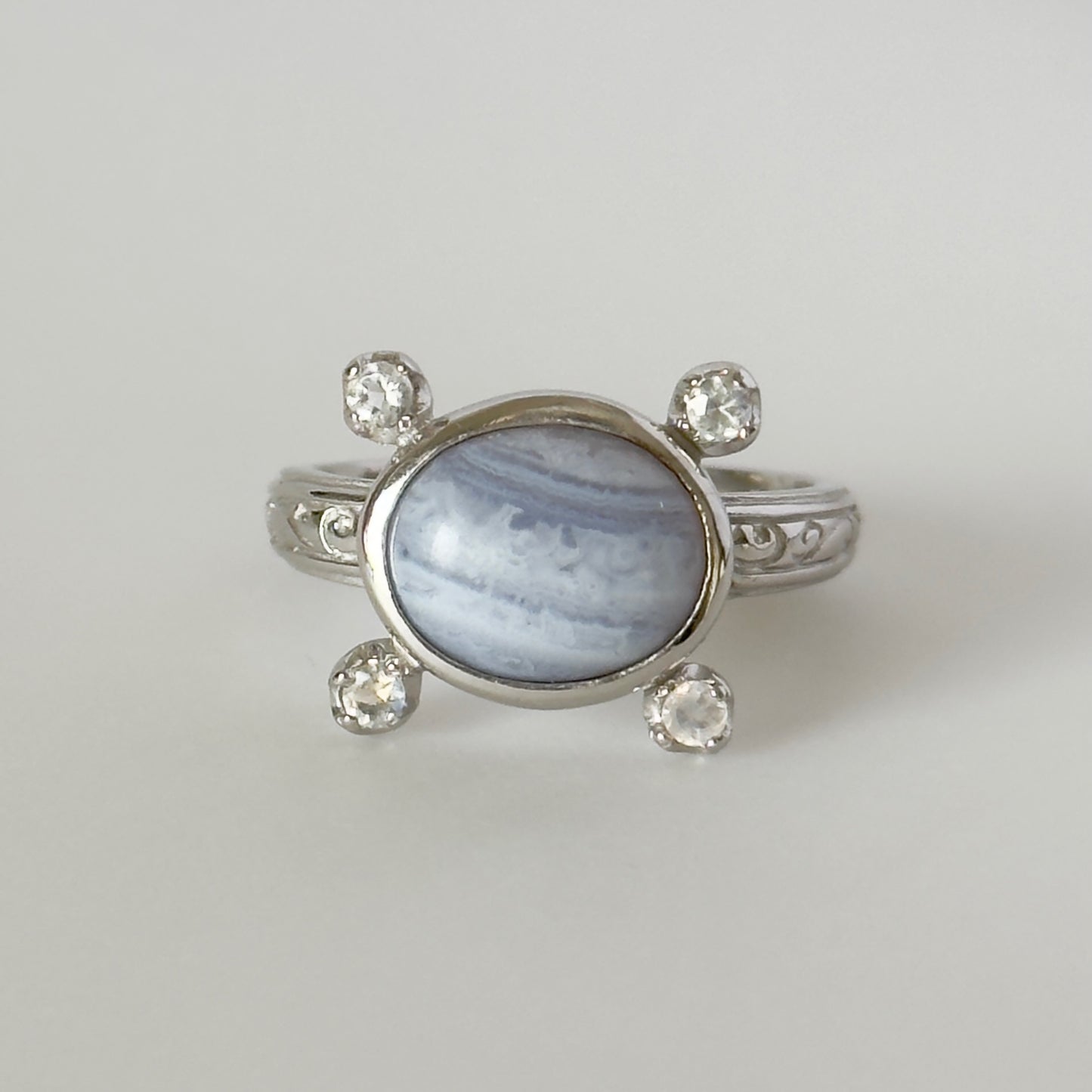 [ blue lace agate ] oval petit silver [ free size ]