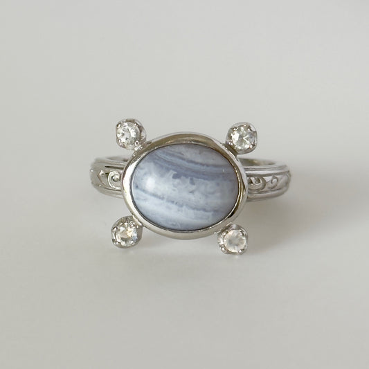 [ blue lace agate ] oval petit silver [ free size ]