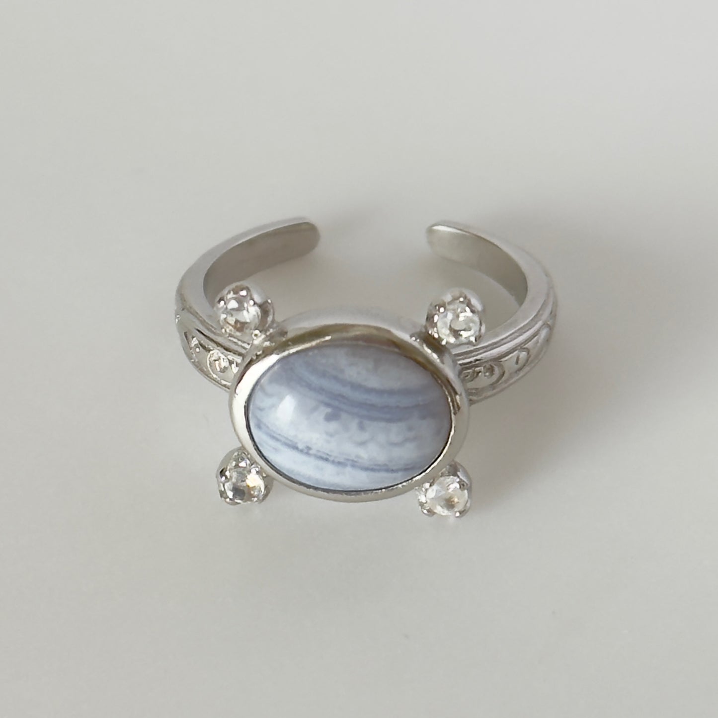 [ blue lace agate ] oval petit silver [ free size ]
