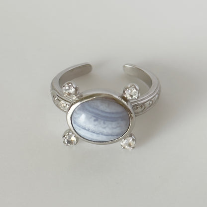 [ blue lace agate ] oval petit silver [ free size ]