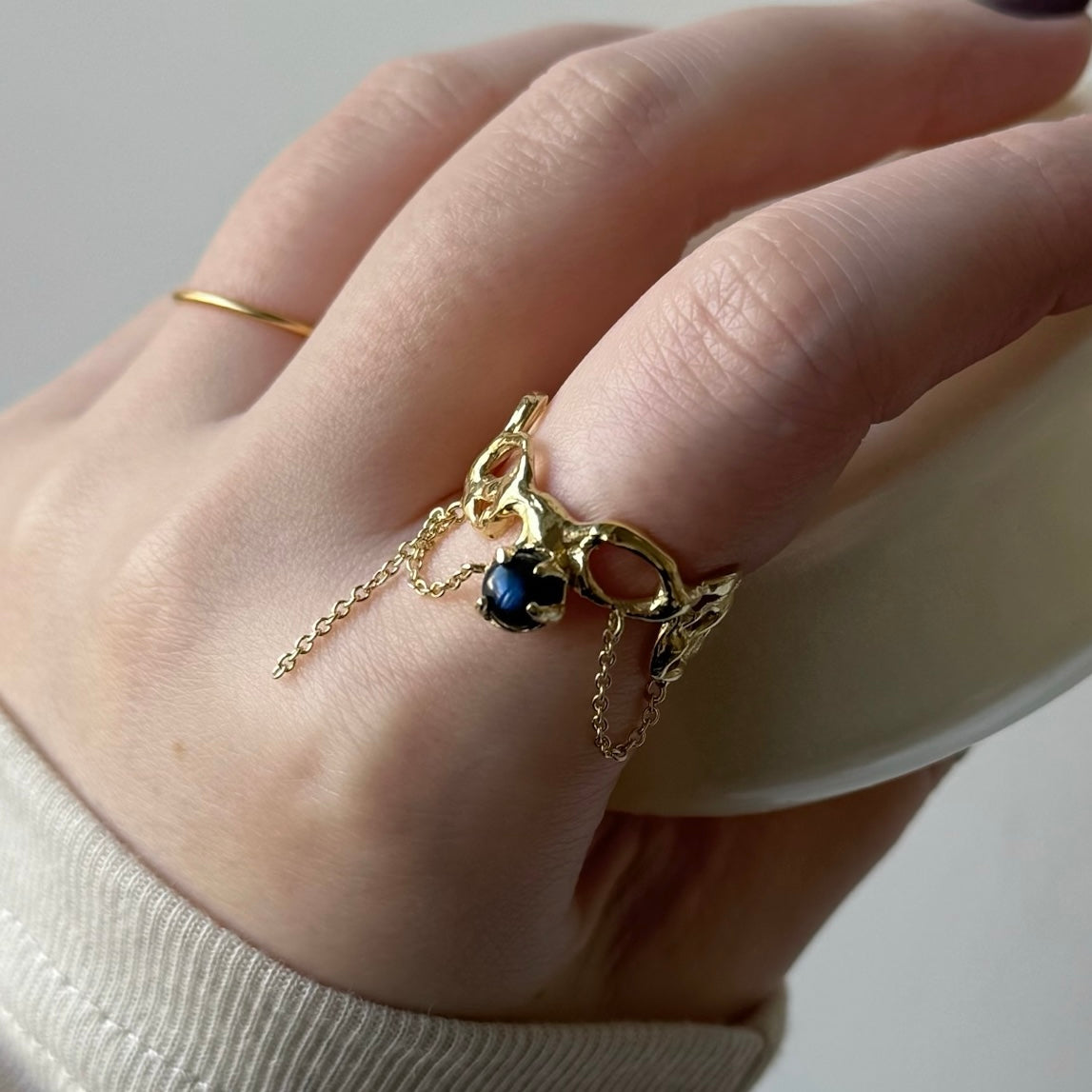 [ labradorite ] nuanced mesh gold [ free size ]