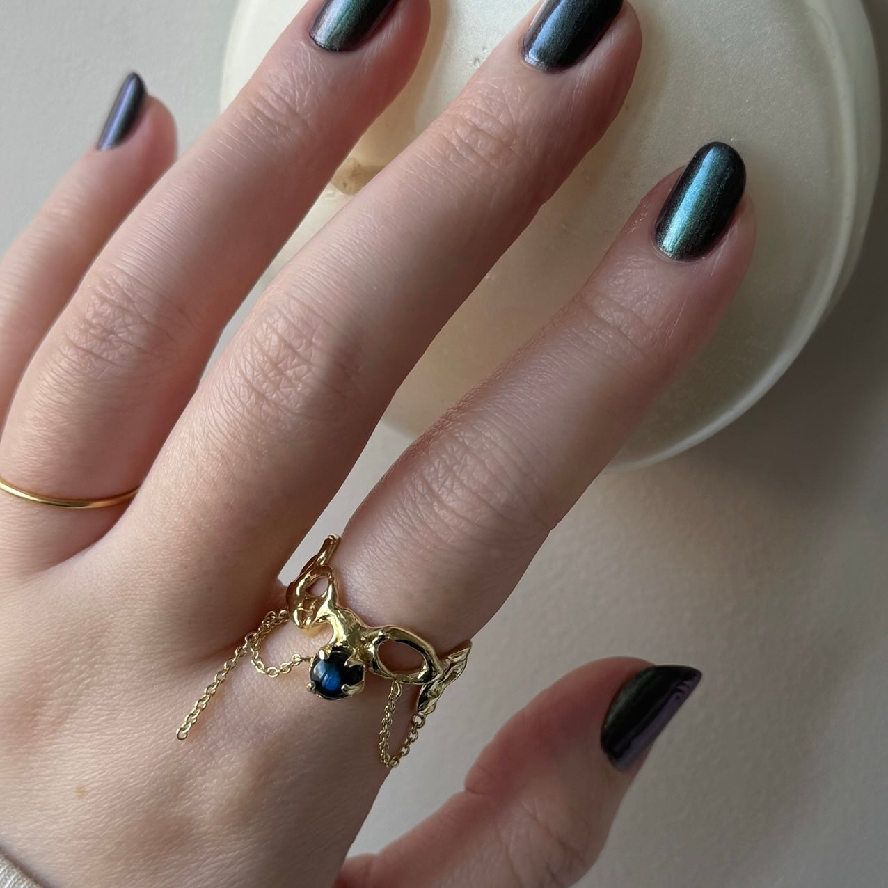 [ labradorite ] nuanced mesh gold [ free size ]