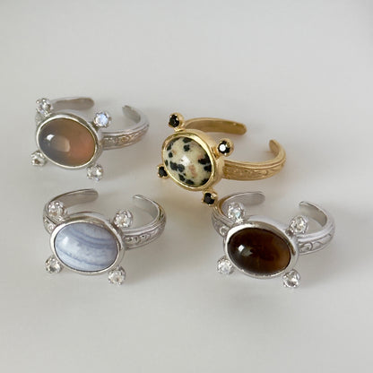 [ blue lace agate ] oval petit silver [ free size ]