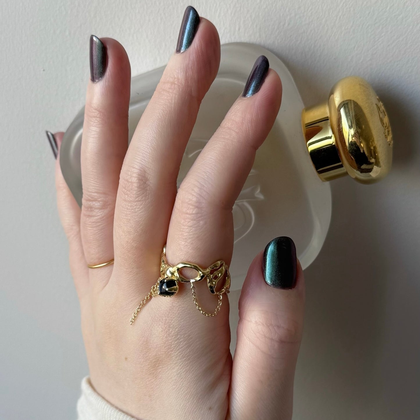 [ labradorite ] nuanced mesh gold [ free size ]