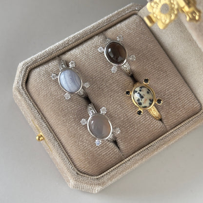 [ smoky quartz ] oval petit silver [ free size ]