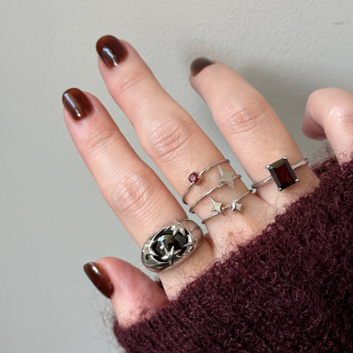 [ red garnet ] twinkle ring silver