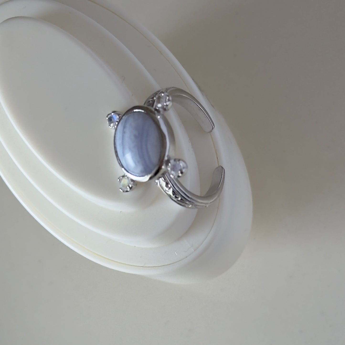 [ blue lace agate ] oval petit silver [ free size ]