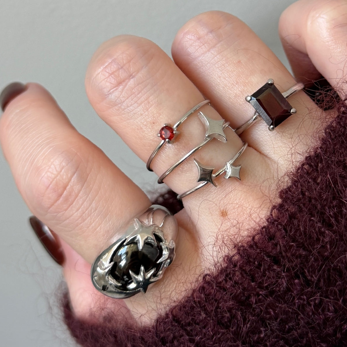 [ red garnet ] twinkle ring silver