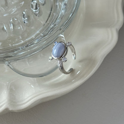 [ blue lace agate ] oval petit silver [ free size ]