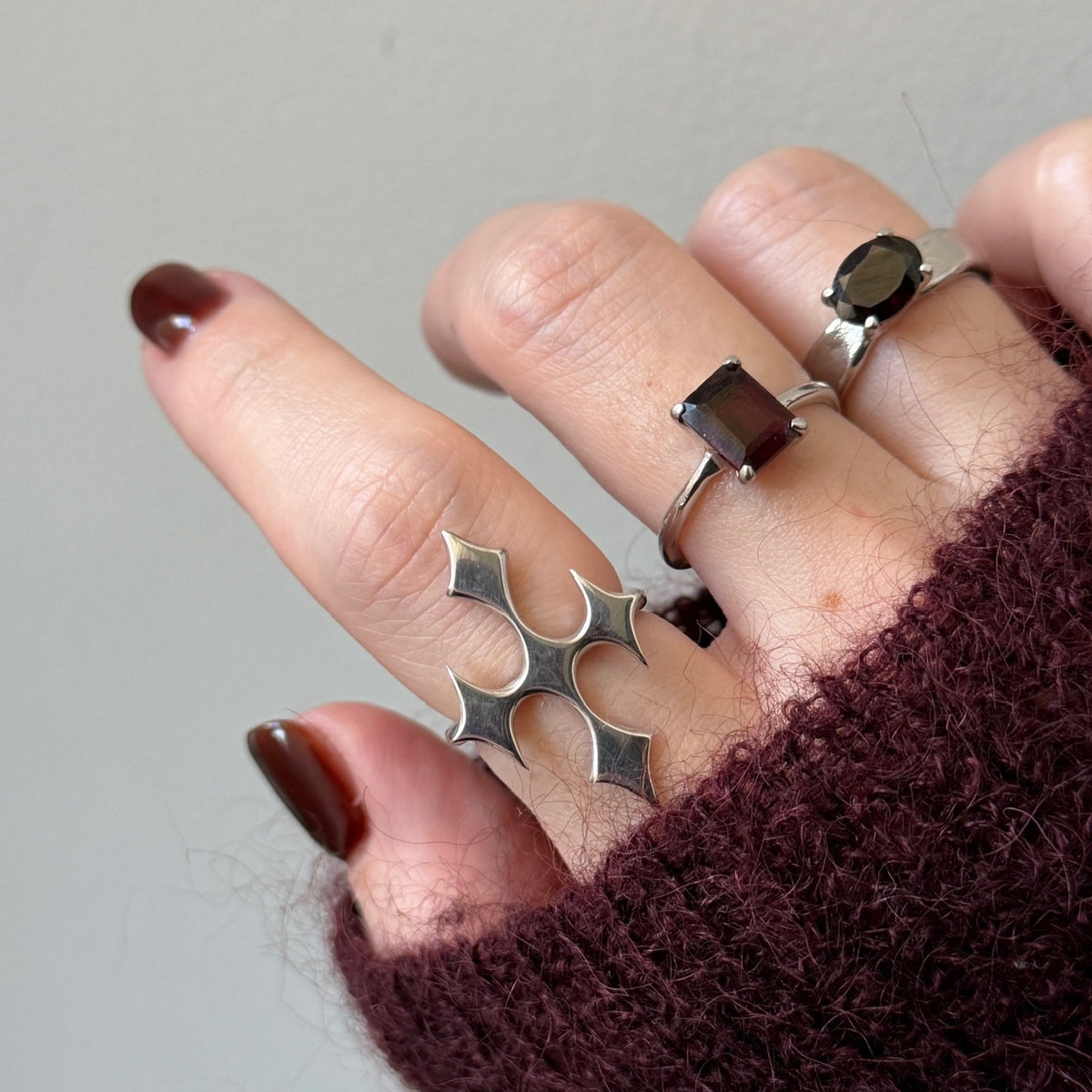 [ silver ] diamond cross ring