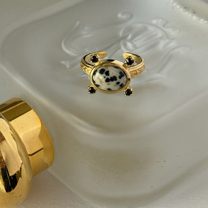 [ dalmatian jasper ] oval petit gold [ free size ]