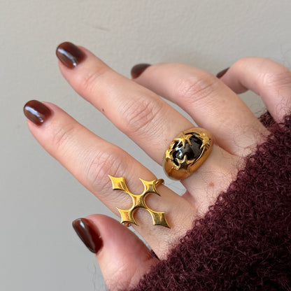 [ gold ] diamond cross ring