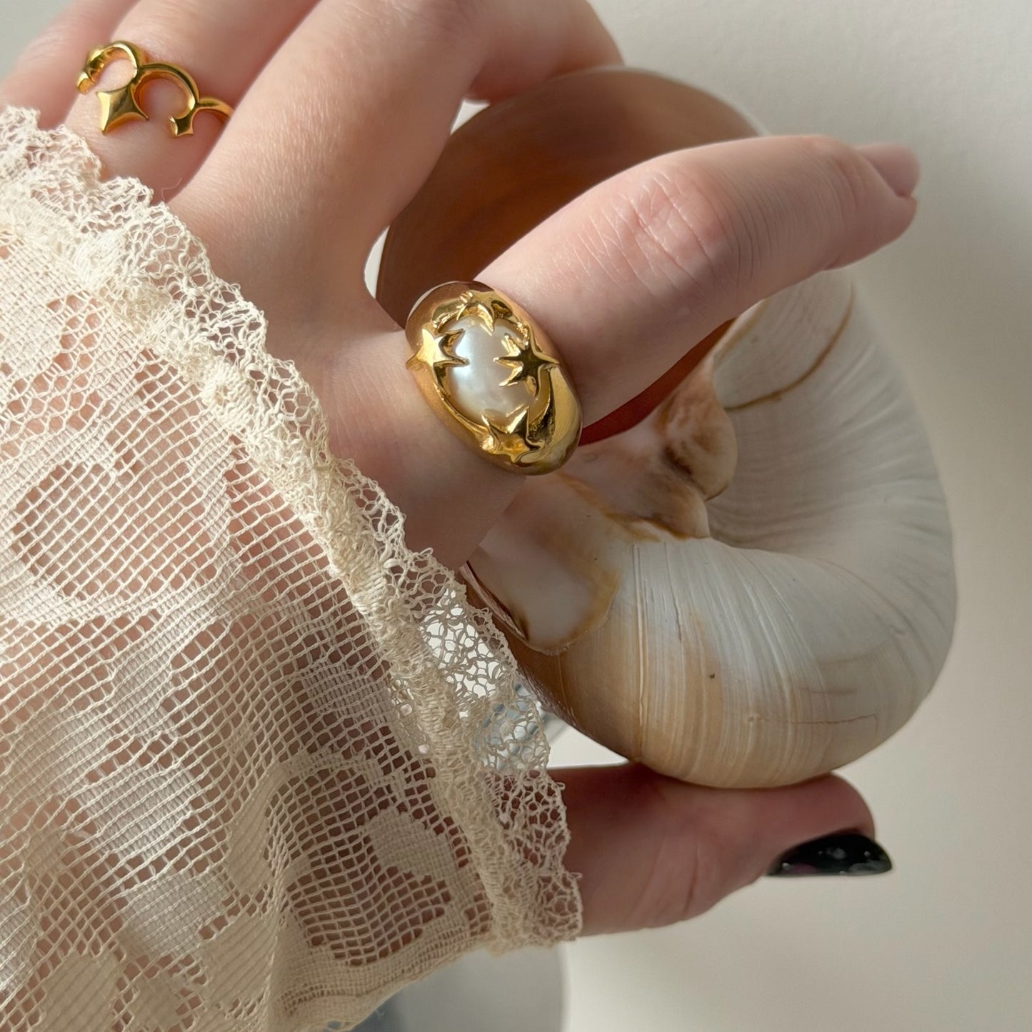 [ vintage pearl ] twinkle ring gold