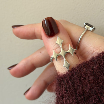 [ silver ] diamond cross ring