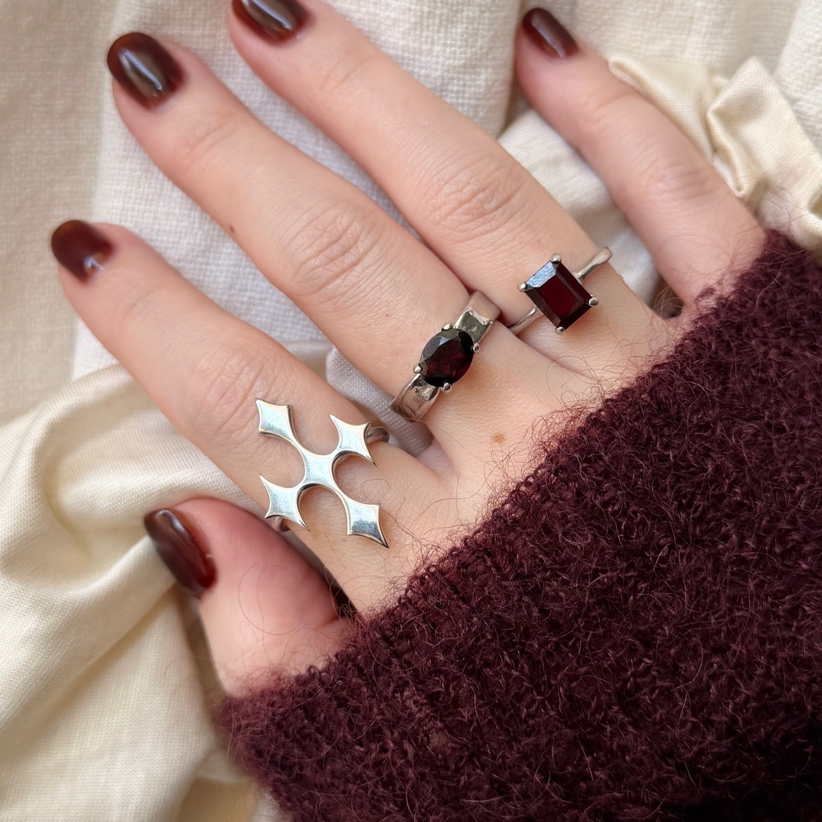 [ silver ] diamond cross ring