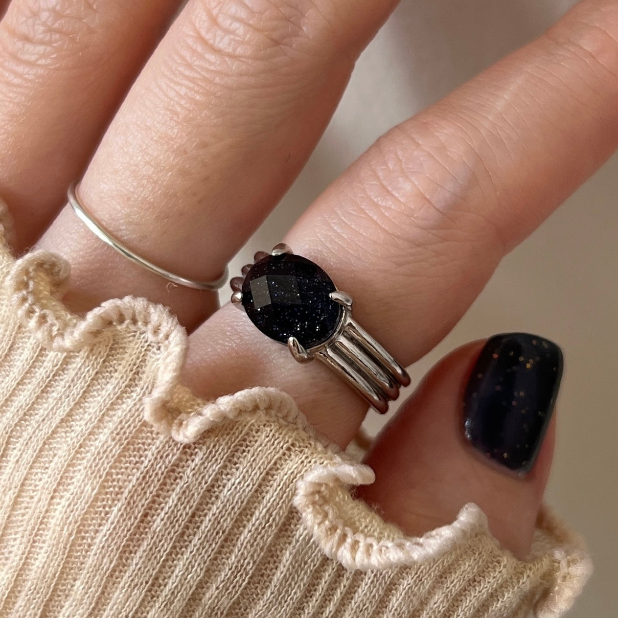 [ blue gold stone & crystal (multi-faceted) ] trois silver