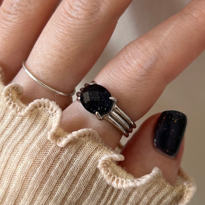 [ blue gold stone & crystal (multi-faceted) ] trois silver