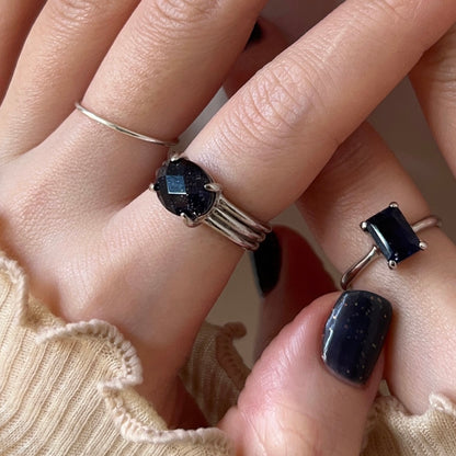 [ blue gold stone & crystal (multi-faceted) ] trois silver