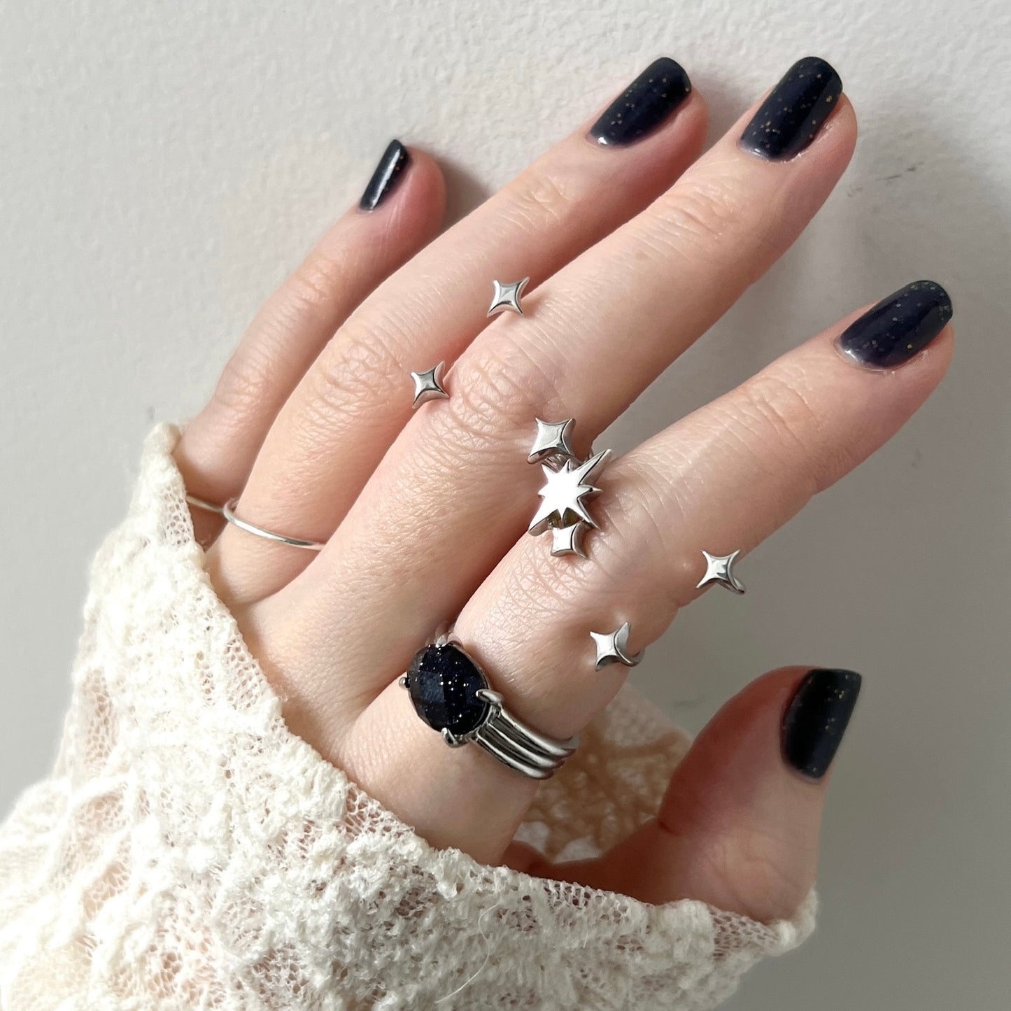[ blue gold stone & crystal (multi-faceted) ] trois silver