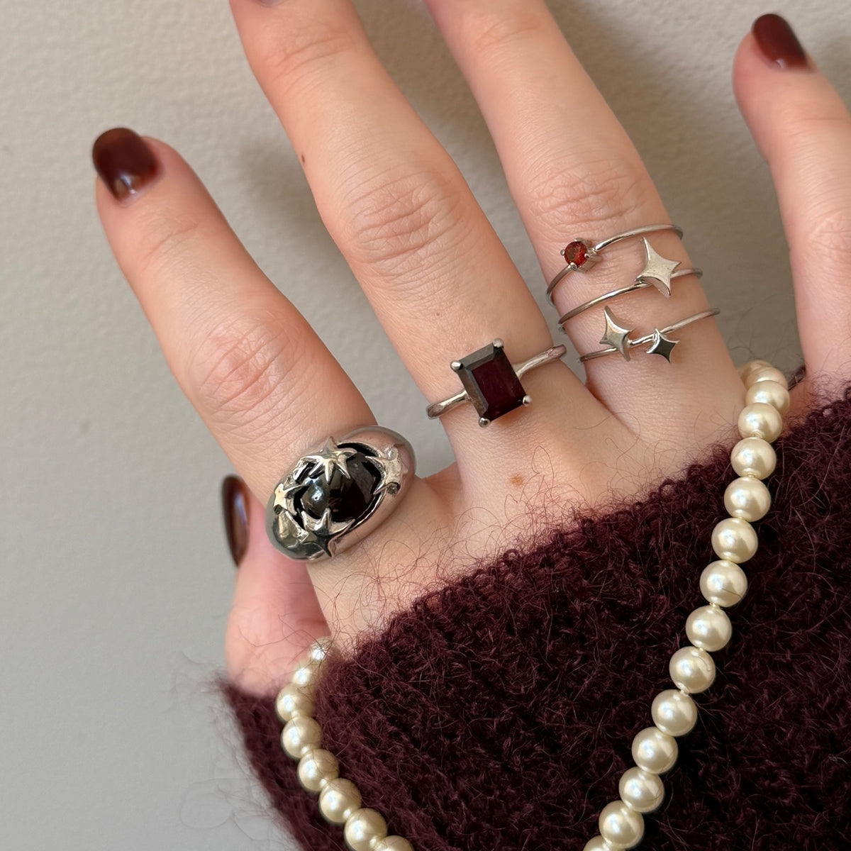 [ red garnet ] twinkle ring silver