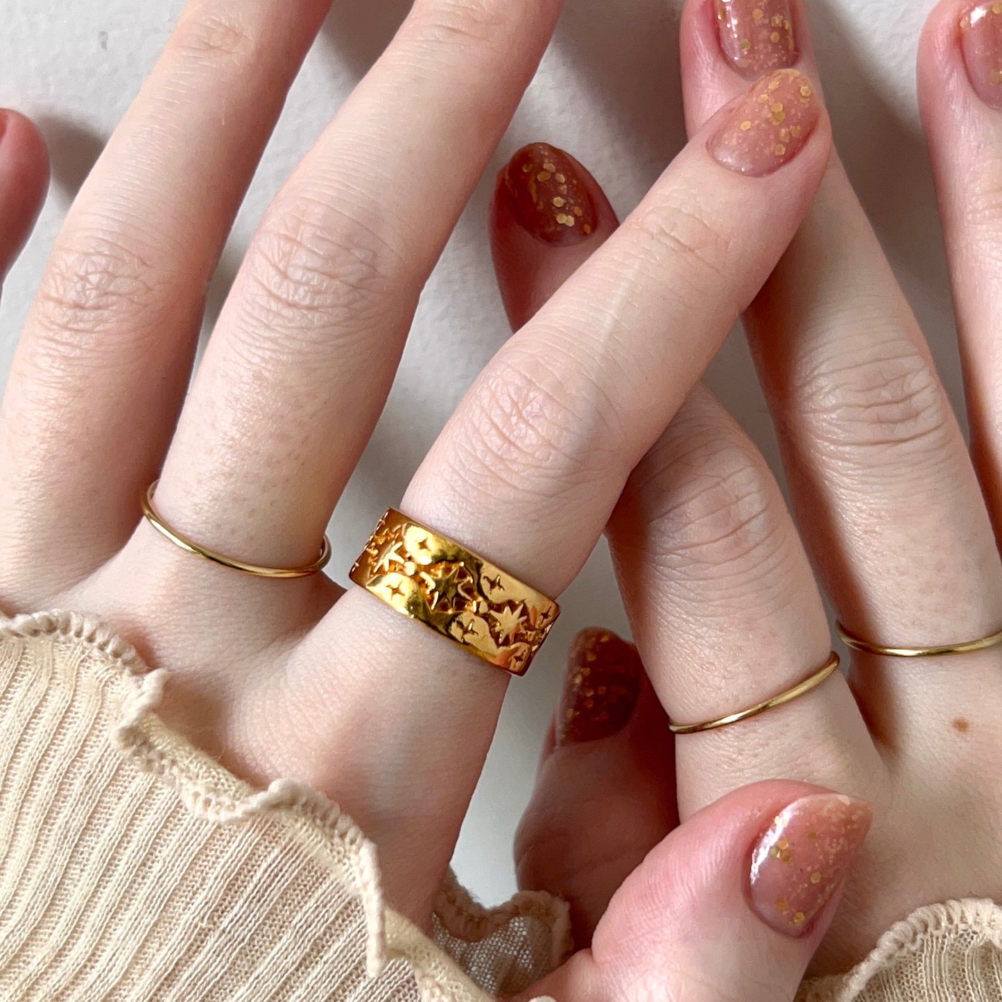 [ gold ] star lace ring [ free size ]