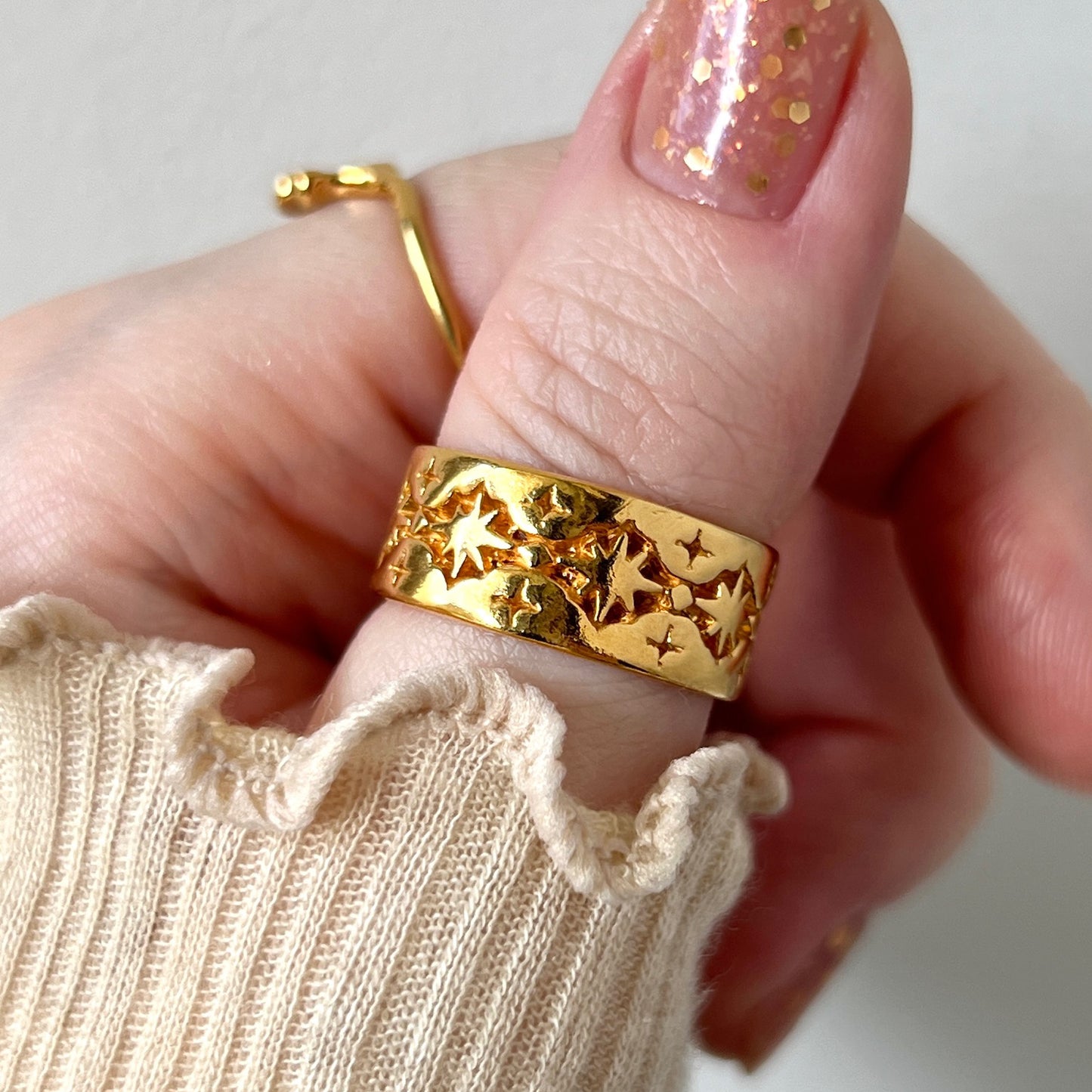 [ gold ] star lace ring [ free size ]