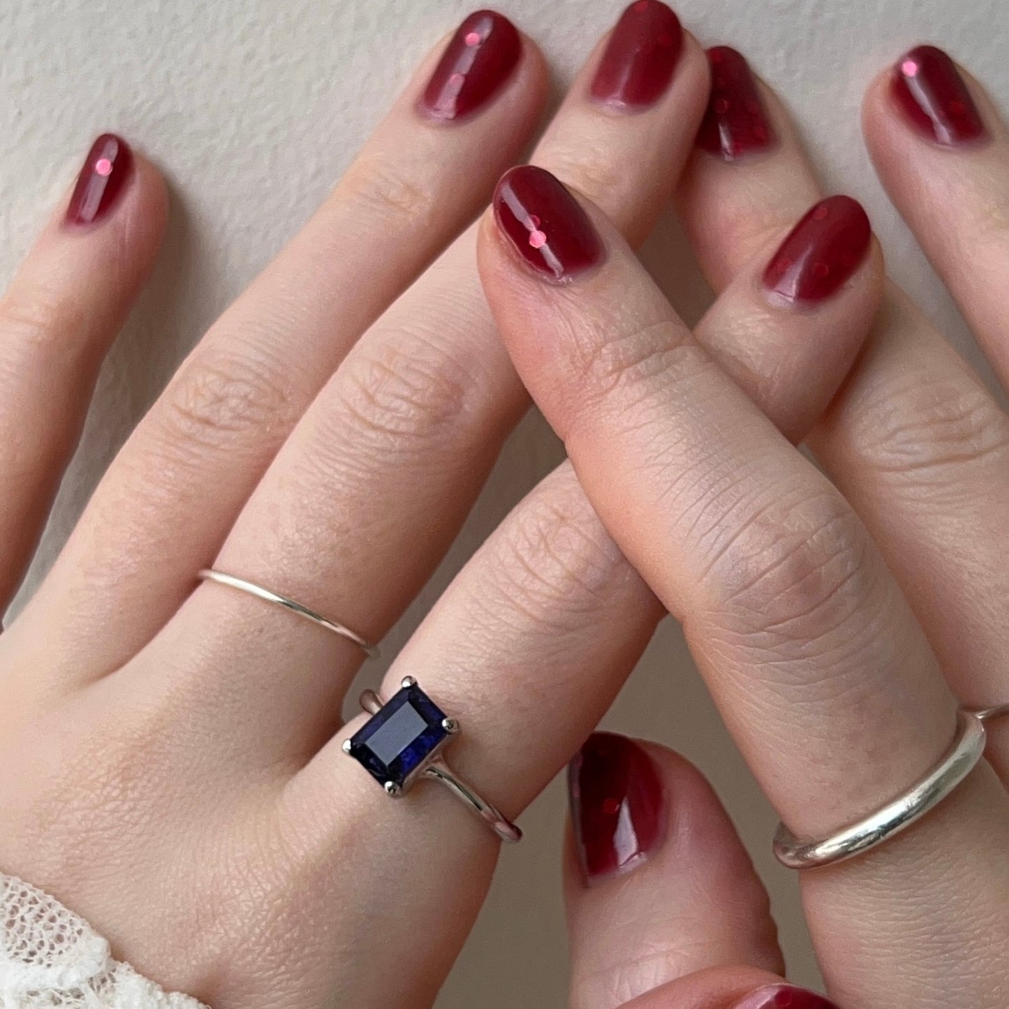 [ iolite ] rectangle faceted cut silver