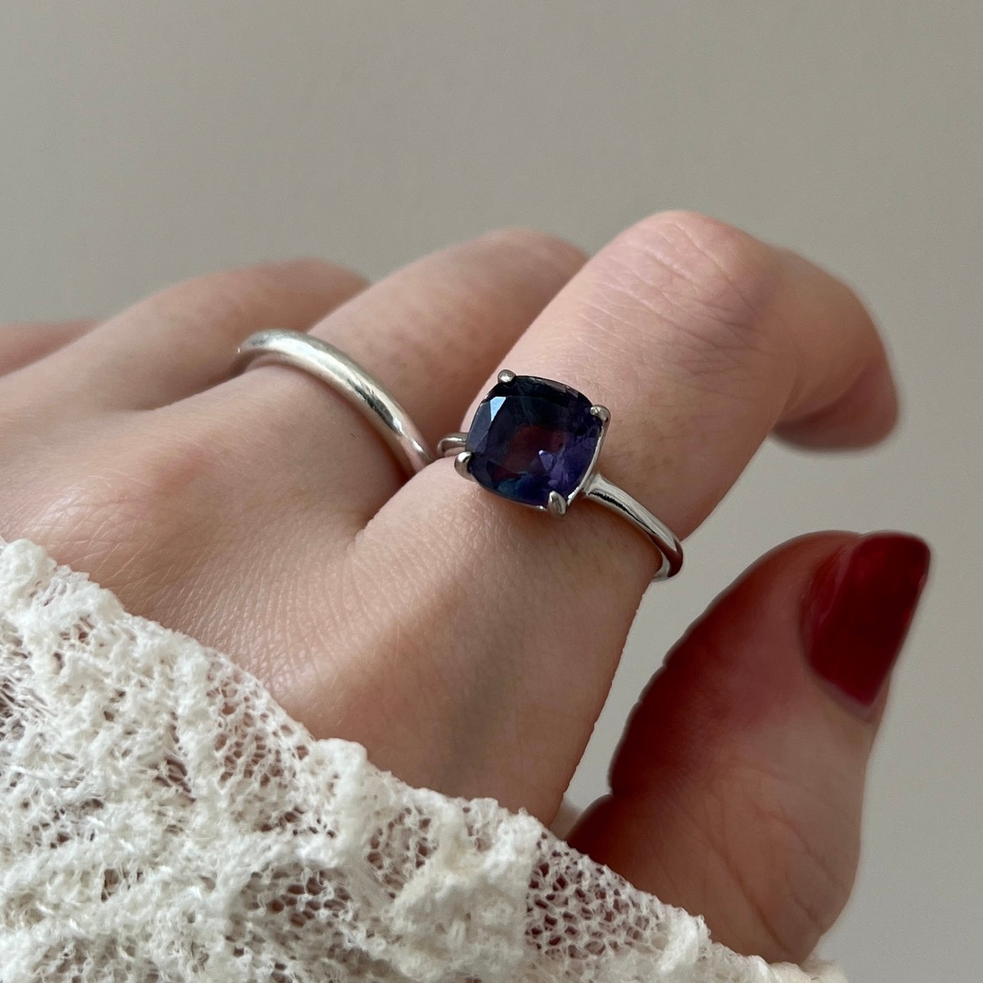 [ fluorite ] square faceted cut silver