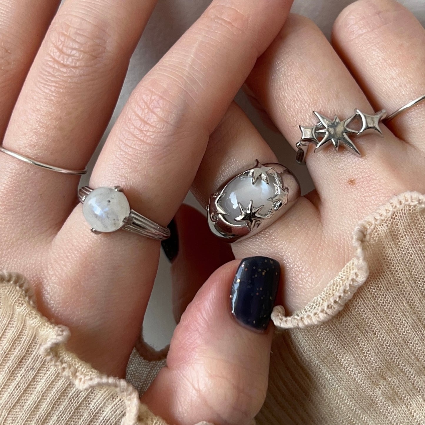 [ white moon stone ] twinkle ring silver