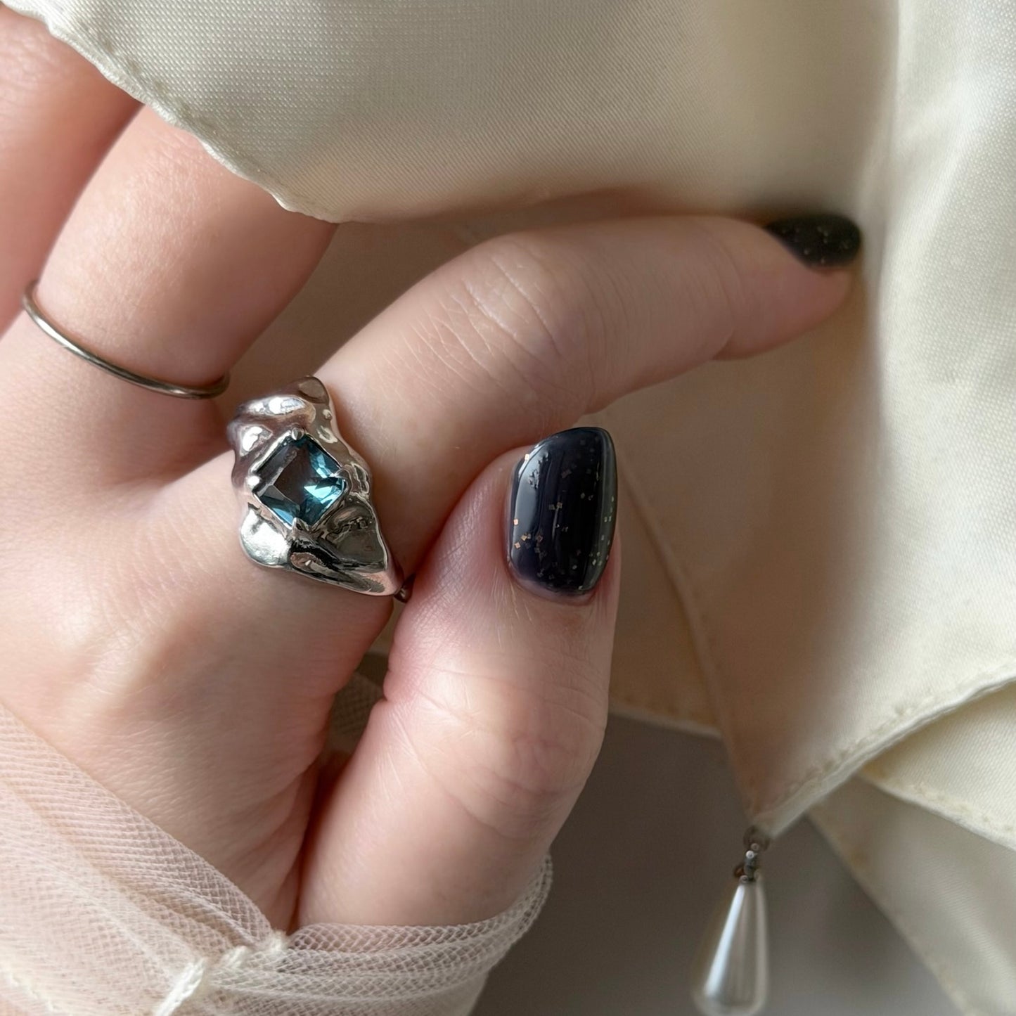 [ light blue glass ]  melt ring  silver