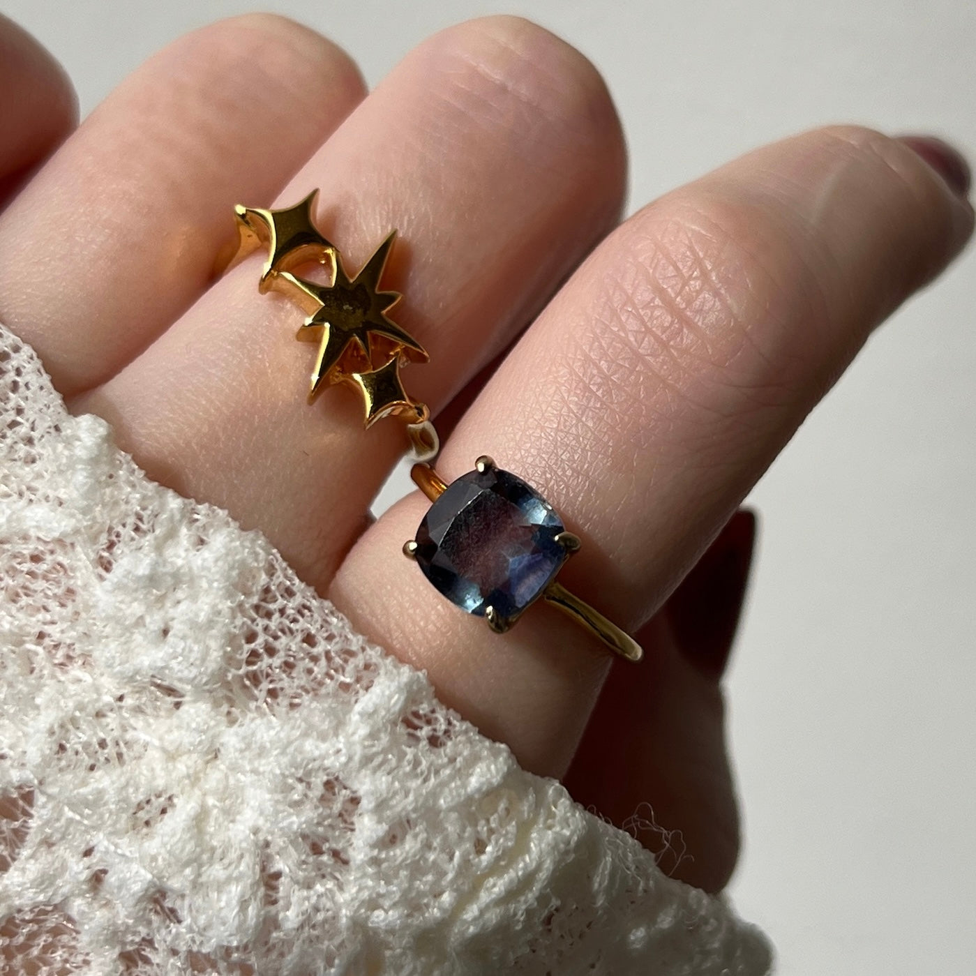 [ multi color fluorite ] square faceted cut gold