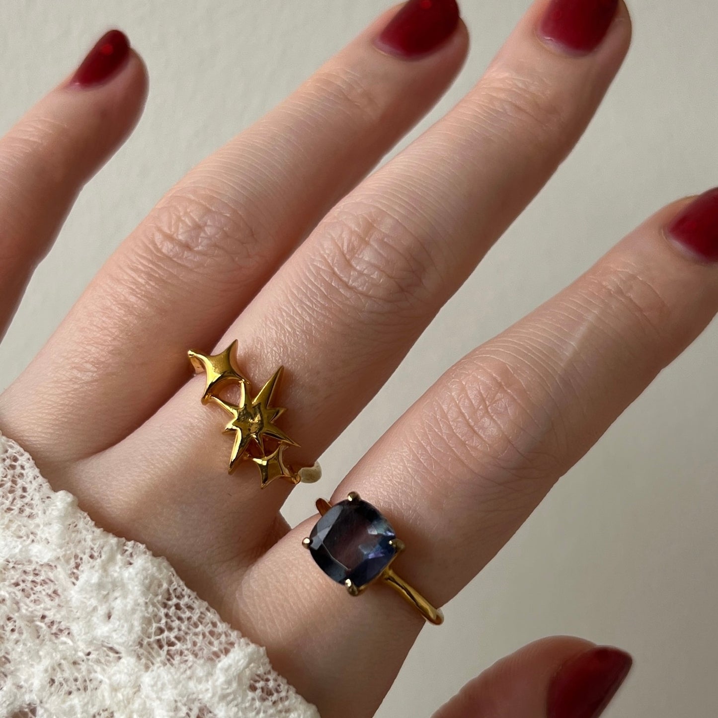 [ multi color fluorite ] square faceted cut gold