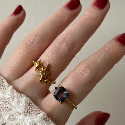 [ multi color fluorite ] square faceted cut gold