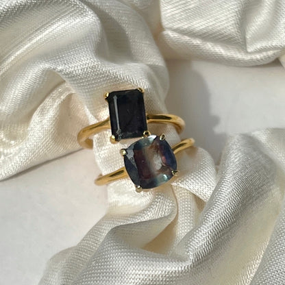 [ multi color fluorite ] square faceted cut gold