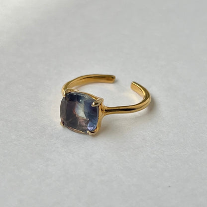 [ multi color fluorite ] square faceted cut gold
