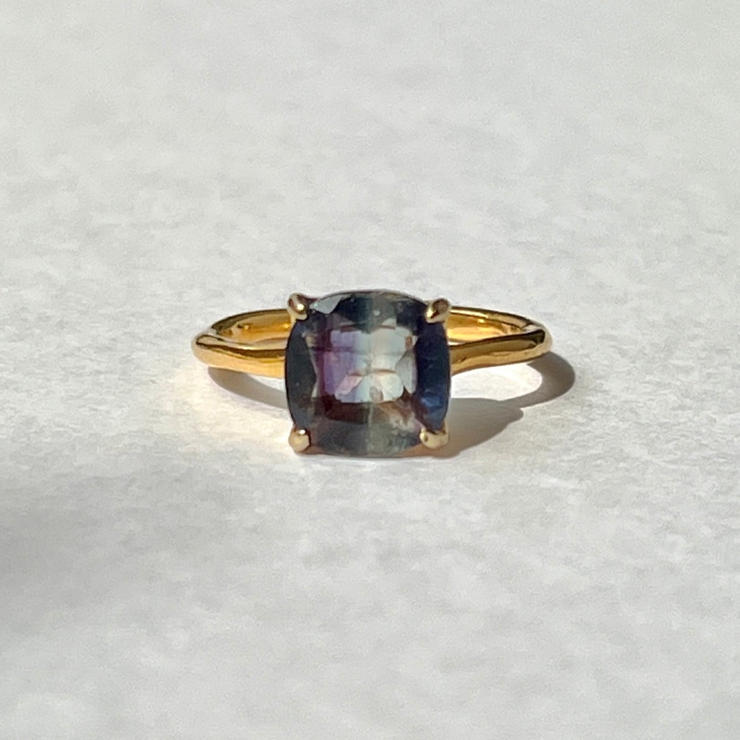 [ multi color fluorite ] square faceted cut gold