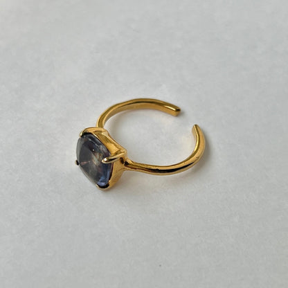 [ multi color fluorite ] square faceted cut gold