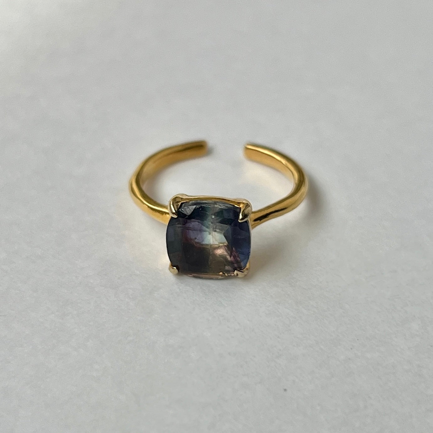 [ multi color fluorite ] square faceted cut gold